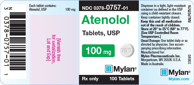 Atenolol Tablets, USP 100 mg Bottle Label