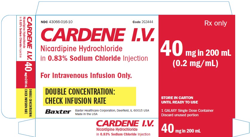 CARDENE Representative 40 mg Carton Label 1 of 2 NDC 43066-016-10