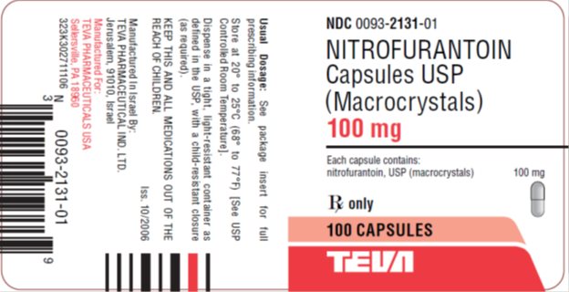 Nitrofurantoin Capsules USP (macrocrystals) 100 mg, 100s Label