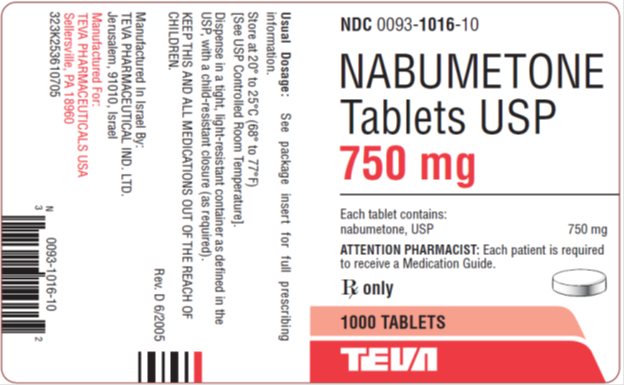 Nabumetone Tablets USP 750 mg 1000s Label
