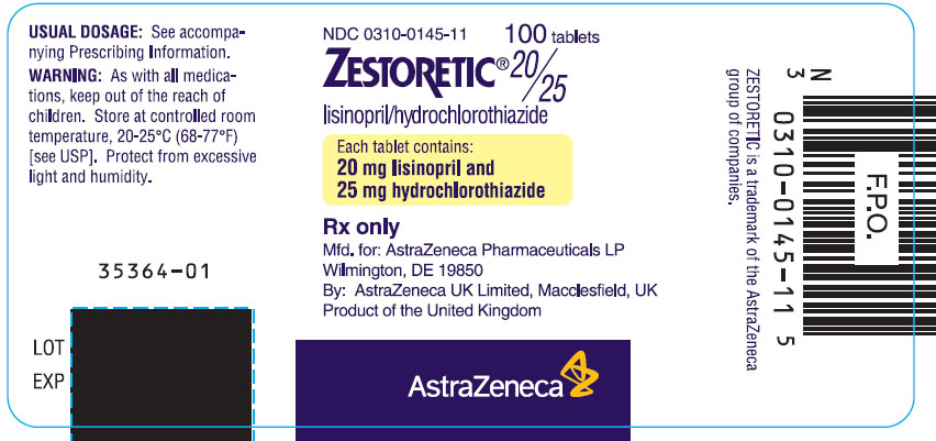 ZESTORETIC 20/25 Bottle Label 100 tablets
