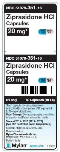 Ziprasidone HCl 20 mg Capsules Unit Carton Label