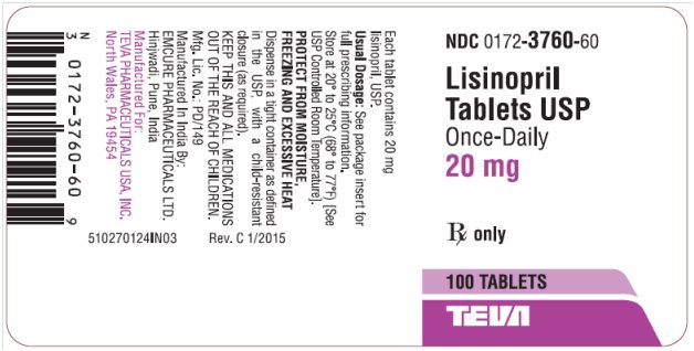 Lisinopril Tablets USP Once-Daily 20 mg, 100s Label
