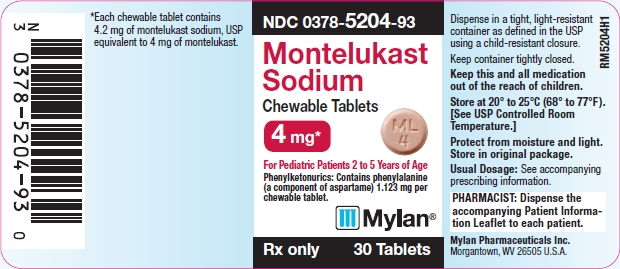 Montelukast Sodium Chewable Tablets 4 mg Bottle Label