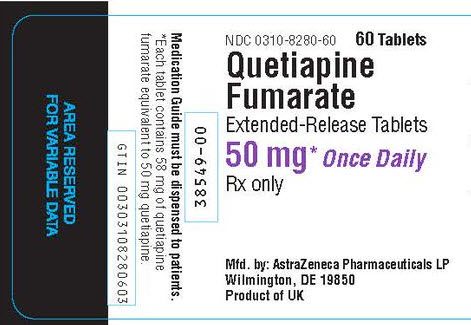 Quetiapine Fumarate 50 mg 60 Count  Bottle Label