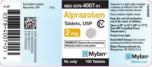 Alprazolam Tablets 2 mg Bottle Label