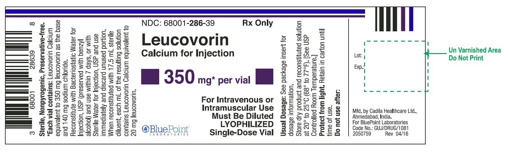 Leucovorin Calcium for Injection 350mg vial label