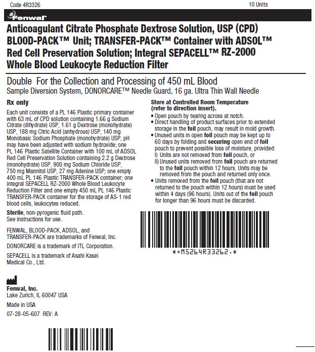 Anticoagulant Citrate Phosphate Dextrose Solution, USP (CPD) BLOOD-PACK™ Unit; TRANSFER-PACK™ Container with ADSOL™ Red Cell Preservation Solution; Integral SEPACELL™ RZ-2000 Whole Blood Leukocyte Reduction Filter label