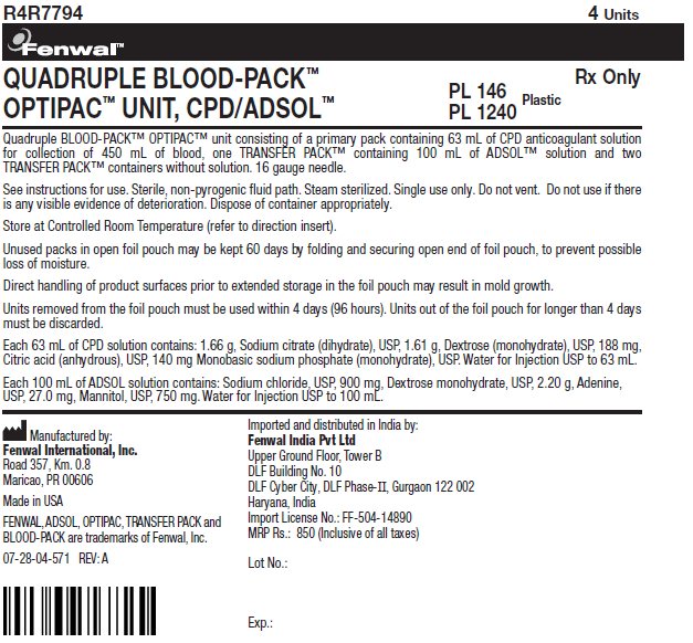 QUADRUPLE BLOOD-PACK™ OPTIPAC™ UNIT, CPD/ADSOL™ label