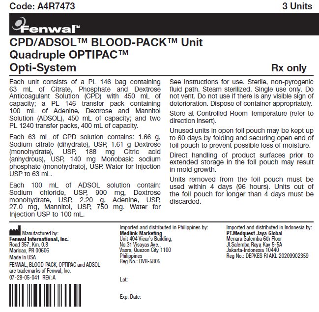 CPD/ADSOL™ BLOOD-PACK™ Unit Quadruple OPTIPAC™ Opti-System label
