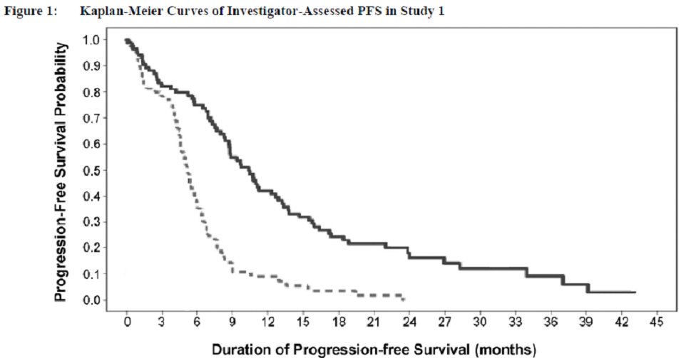 Figure 1: Kaplan-Meier Curves of Investigator-Assessed PFS in Study 1