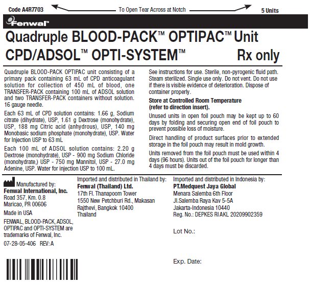 Quadruple BLOOD-PACK™ OPTIPAC™ Unit CPD/ADSOL™ OPTI-SYSTEM™ label