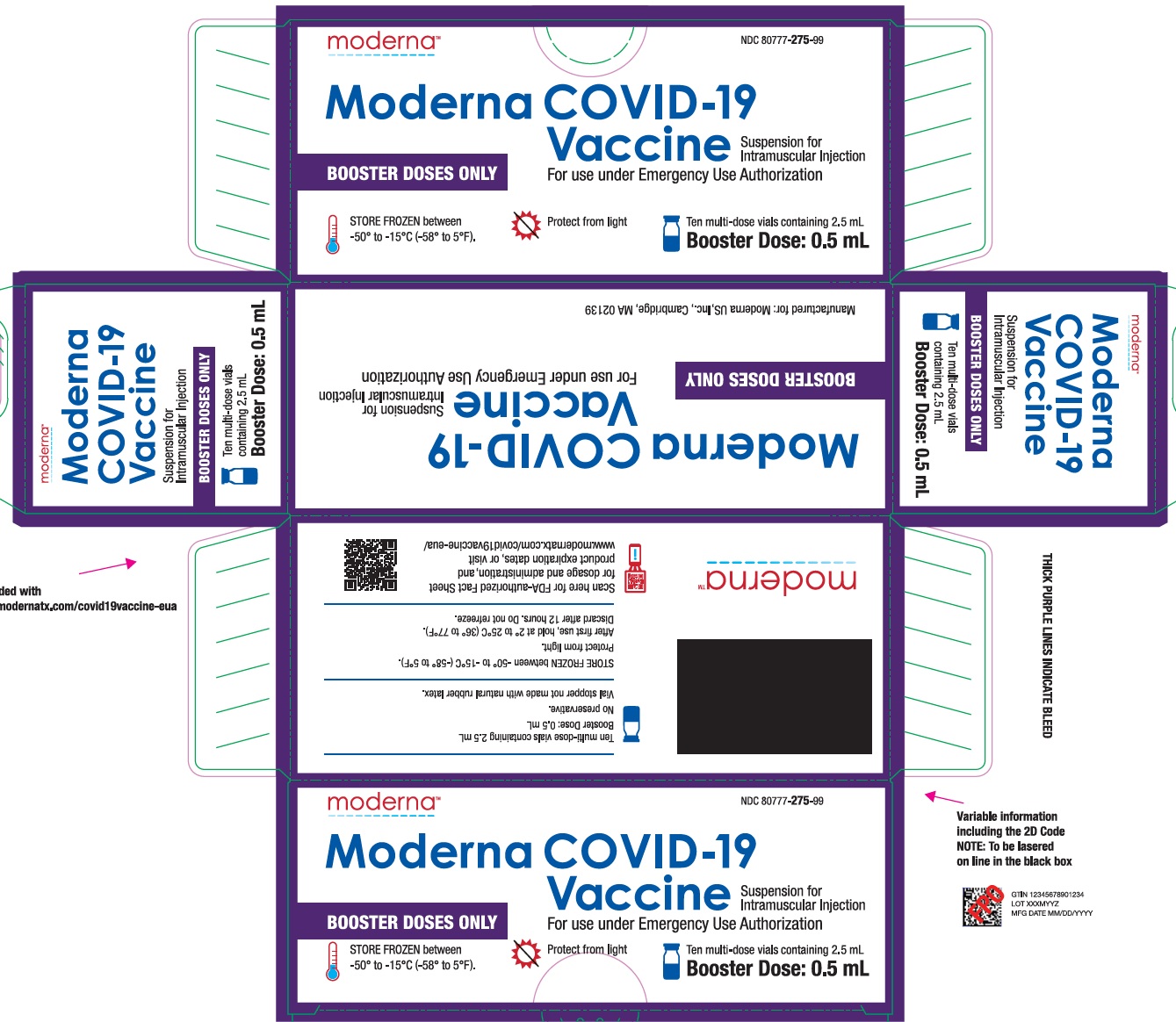 Moderna COVID-19 Vaccine Suspension for Intramuscular Injection for use under Emergency Use Authorization-Booster Doses Only-2.5 mL Carton