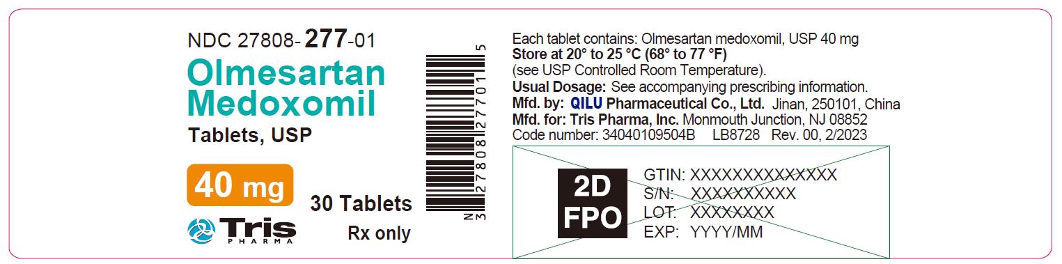 Olmesartan Medoxomil Tablets 40 mg Bottle Label - 30 Tablets