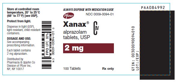 Xanax 2 mg product label