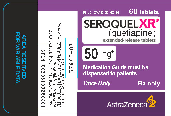 Seroquel XR 50 mg 60 tablets bottle label