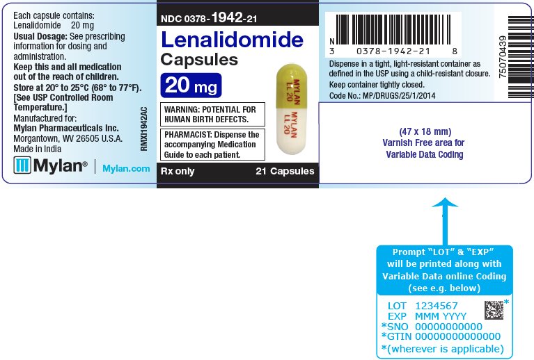 Lenalidomide Capsules 20 mg Bottle Label