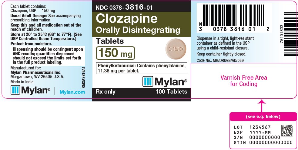 Clozapine Orally Disintegrating Tablets 150 mg Bottle Label