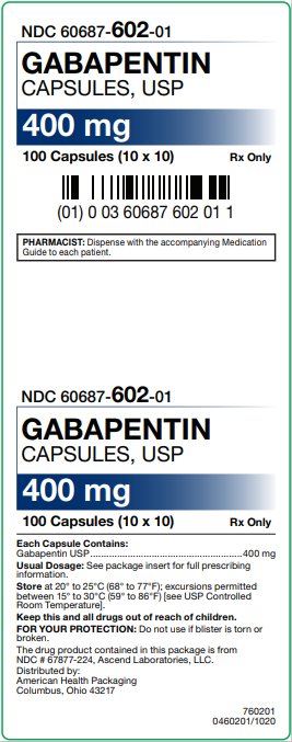 400 mg Gabapentin Capsules Carton