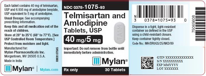 Telmisartan and Amlodipine Tablets, USP 40 mg/5 mg Bottle Label