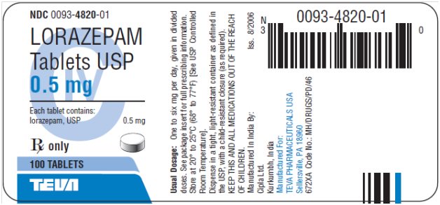 Lorazepam Tablets USP 0.5 mg CIV, 100s Label