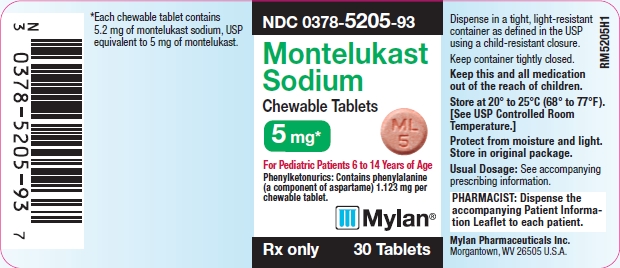 Montelukast Sodium Chewable Tablets 5 mg Bottle Label