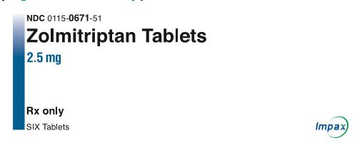 Zolmitriptan Tablets 2.5 mg Carton - 6 Tablets