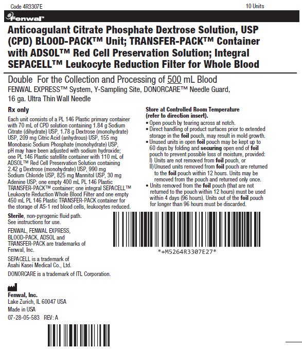 Anticoagulant Citrate Phosphate Dextrose Solution, USP (CPD) BLOOD-PACK™ Unit; TRANSFER-PACK™ Container with ADSOL™ Red Cell Preservation Solution; Integral SEPACELL™ Leukocyte Reduction Filter for Whole Blood label