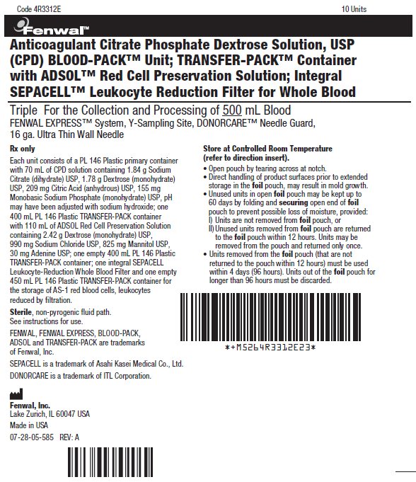 Anticoagulant Citrate Phosphate Dextrose Solution, USP (CPD) BLOOD-PACK™ Unit; TRANSFER-PACK™ Container with ADSOL™ Red Cell Preservation Solution; Integral SEPACELL™ Leukocyte Reduction Filter for Whole Blood label