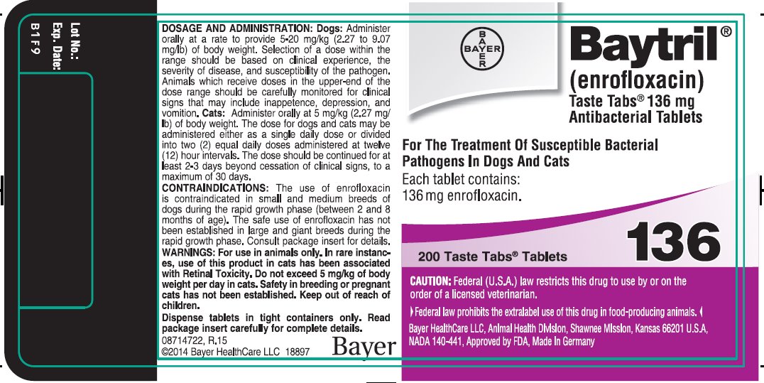 Baytril Taste Tabs 136 mg 200 Taste Tabs