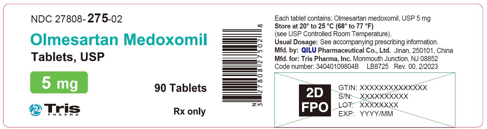 Olmesartan Medoxomil Tablets 5 mg Bottle Label - 90 Tablets