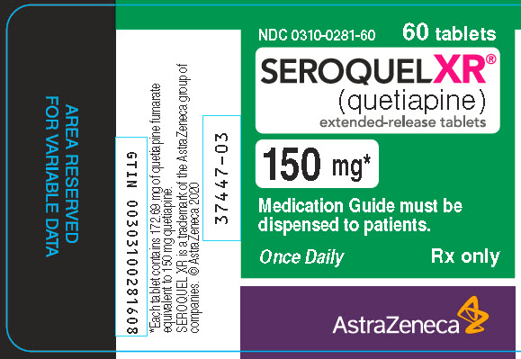 Seroquel XR 150 mg 60 tablets bottle label