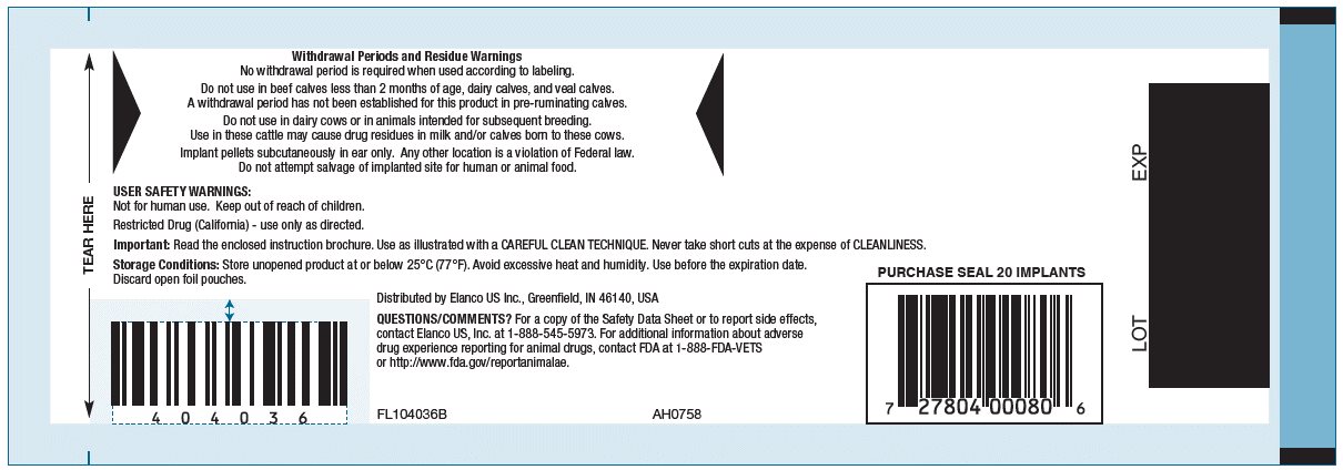Component TE-G (trenbolone acetate and estradiol implants) cartridge back label