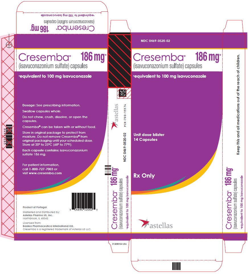 Cresemba (isavuconazonium sulfate) capsules 186 mg blister carton label