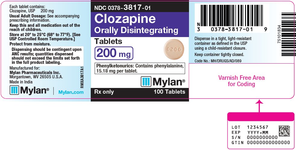 Clozapine Orally Disintegrating Tablets 200 mg Bottle Label