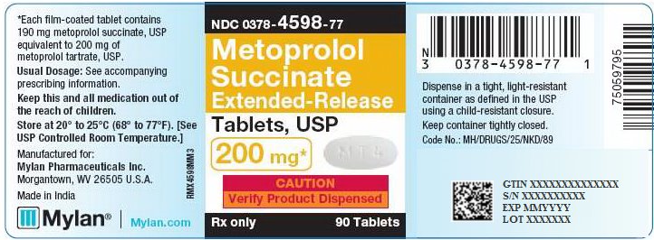 Metoprolol Succinate Extended-Release Tablets, USP 200 mg Bottle Label