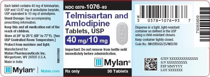 Telmisartan and Amlodipine Tablets, USP 40 mg/10 mg Bottle Label