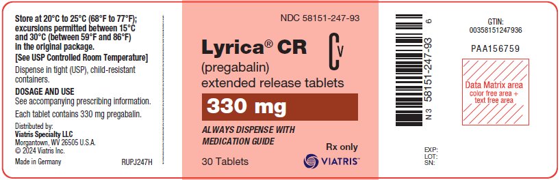 Lyrica CR ER Tablets 330 mg Bottle Label
