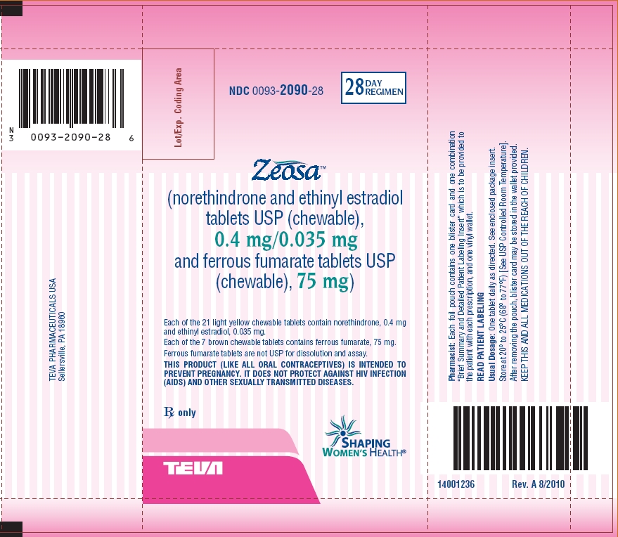 Zeosa (norethindrone and ethinyl estradiol tablets USP (chewable) and ferrous fumarate tablets USP (chewable) Pouch Label