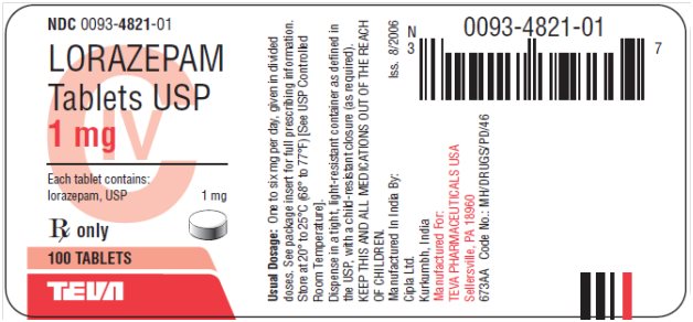 Lorazepam Tablets USP 1 mg CIV, 100s Label