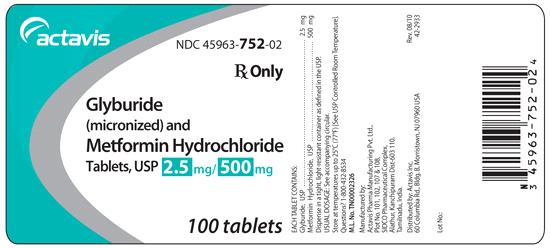 Glyburide (micronized) and Metformin Hydrochloride Tablets USP 2.5 mg/500 mg, 100s Label