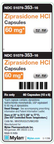Ziprasidone HCl 60 Capsules Unit Carton Label