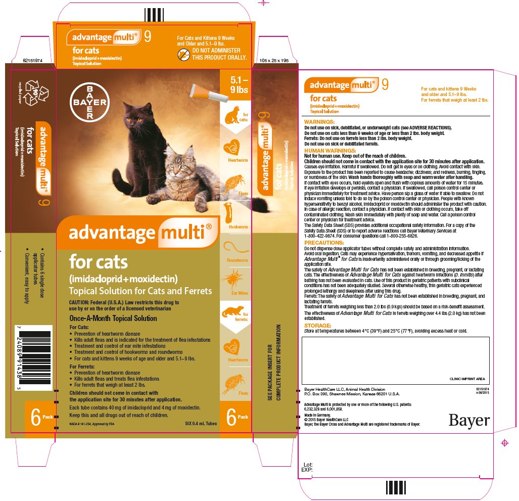 advantage multi for cats (imidacloprid + moxidectin) Topical Solution for Cats and Ferrets label - 5.1-9 lbs cats and ferrets