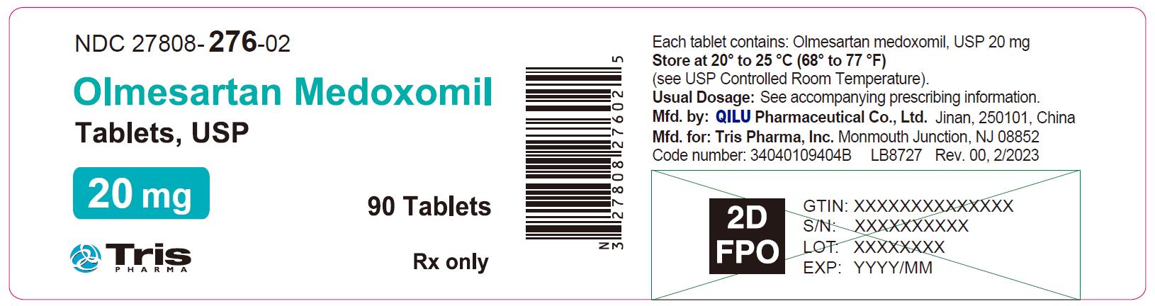 Olmesartan Medoxomil Tablets 20 mg Bottle Label - 90 Tablets