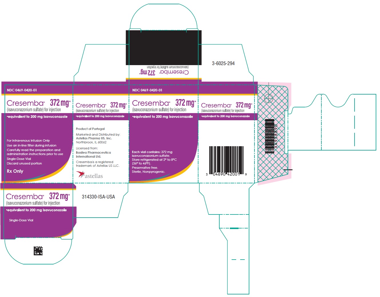 Cresemba (isavuconazonium sulfate) for injection 372 mg individual vial carton label
