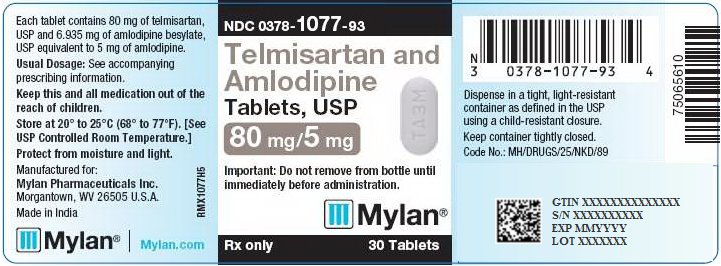 Telmisartan and Amlodipine Tablets, USP 80 mg/5 mg Bottle Label