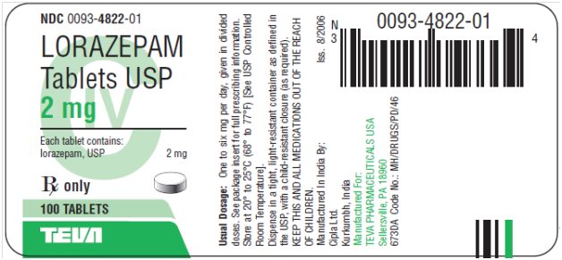 Lorazepam Tablets USP 2 mg CIV, 100s Label