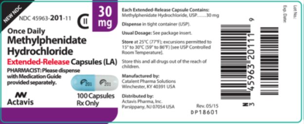 Methylphenidate Hydrochloride Extended-Release Capsules (LA) CII 30 mg, 100s Label