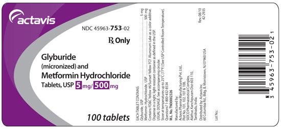 Glyburide (micronized) and Metformin Hydrochloride Tablets USP 5 mg/500 mg, 100s Label