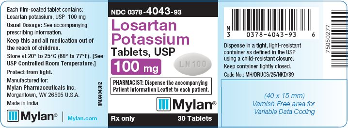 Losartan Potassium Tablets, USP 100 mg Bottle Label